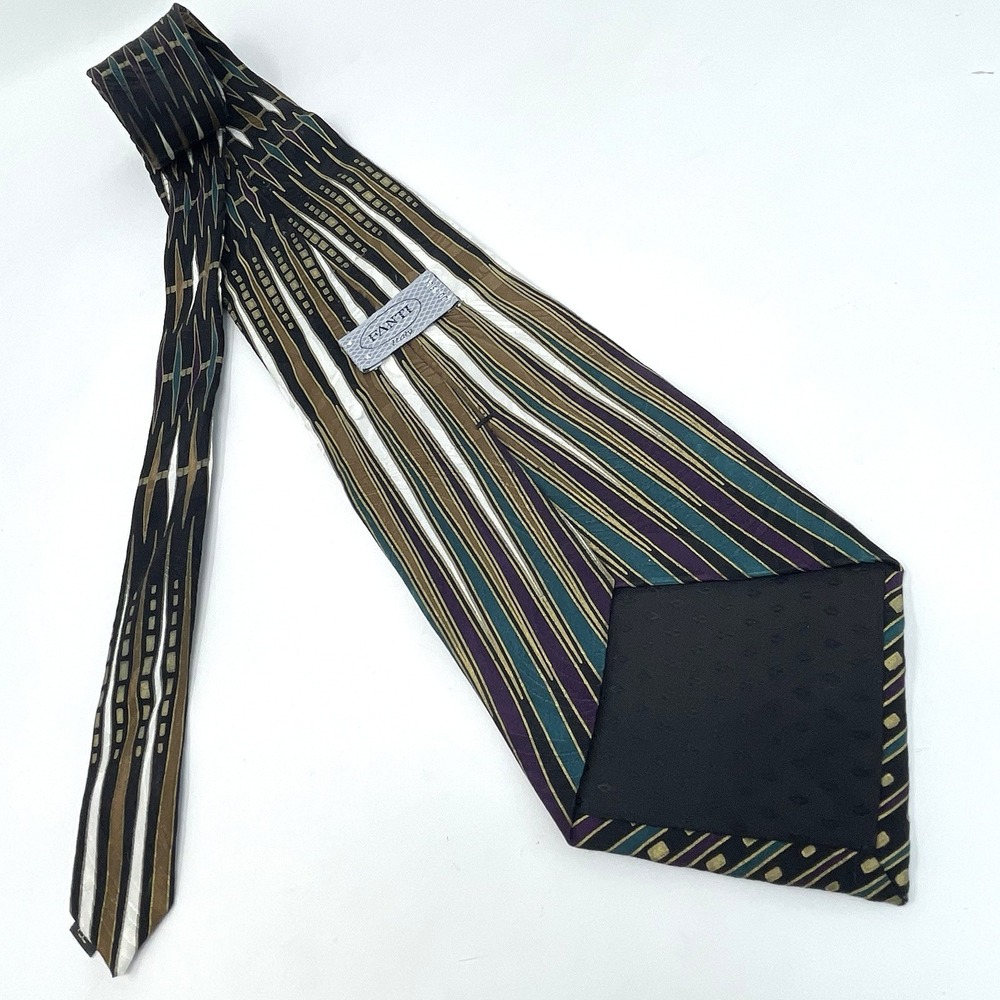 Fanti Italy Tie Handmade Silk Gold Teal Purple Black VTG 4x58" Geometric Classic - Picture 3 of 7
